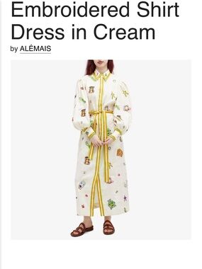 Alemais Cream Embroidered Maxi Shirt Dress with Yellow Trim